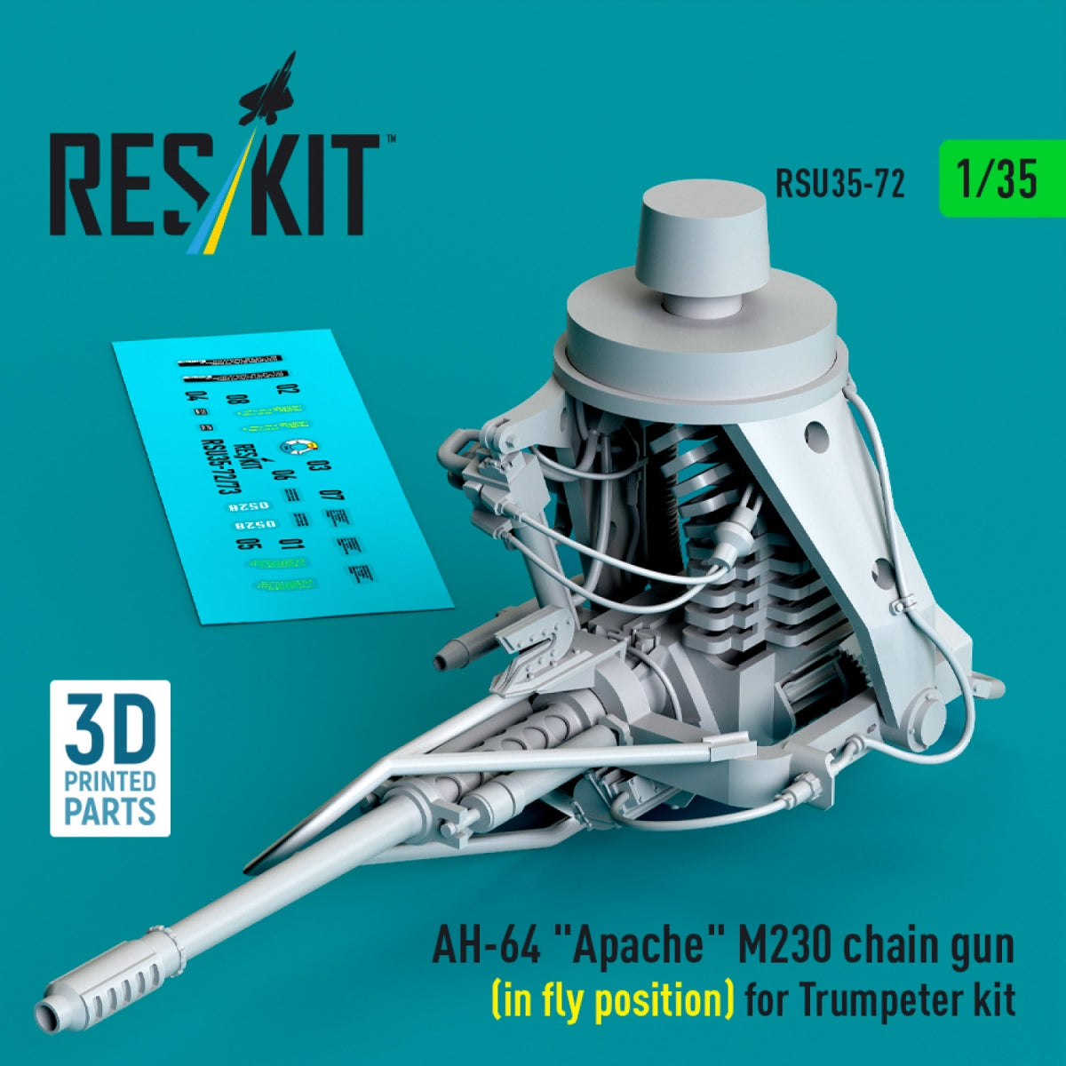 RESKIT RSU35-0072 AH-64 "Apache" M230 chain gun (in fly position) for Trumpeter kit (3D Printed) 1/35