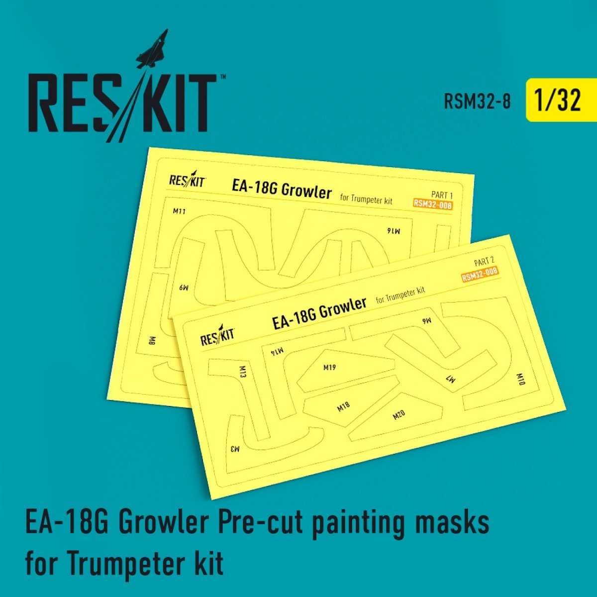 RESKIT RSM32-0008 EA-18G "GROWLER" PRE-CUT PAINTING MASKS FOR TRUMPETER KIT 1/32