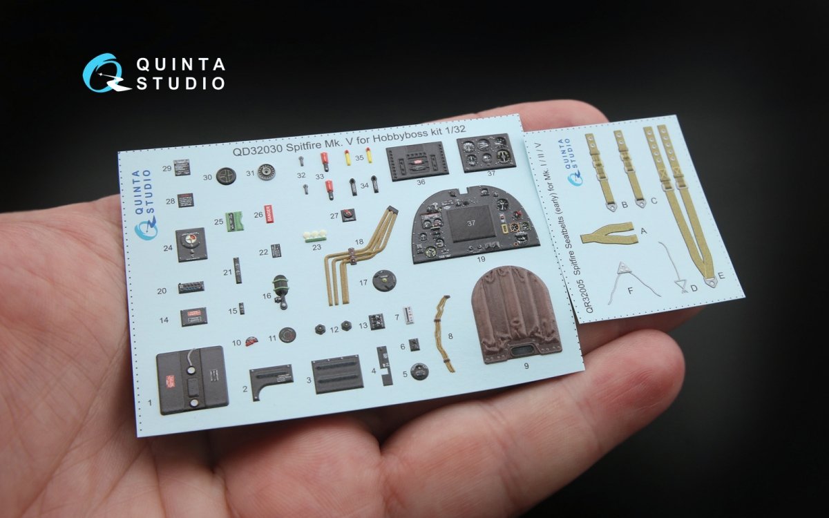 Quinta Studio QD32030 Spitfire Mk.V 3D-Printed &amp;amp; coloured Interior on decal paper (for Hobbyboss kit) 1/32 – Bild 2