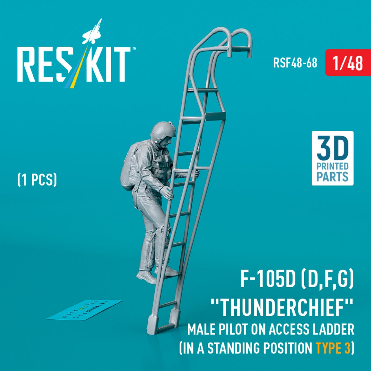 RESKIT RSF48-0068 F-105 (D,F,G) &amp;quot;Thunderchief&amp;quot; male pilot on access ladder (in a standing position - type 3) (1 pcs) (3D Printed) 1/48 – imagen 2