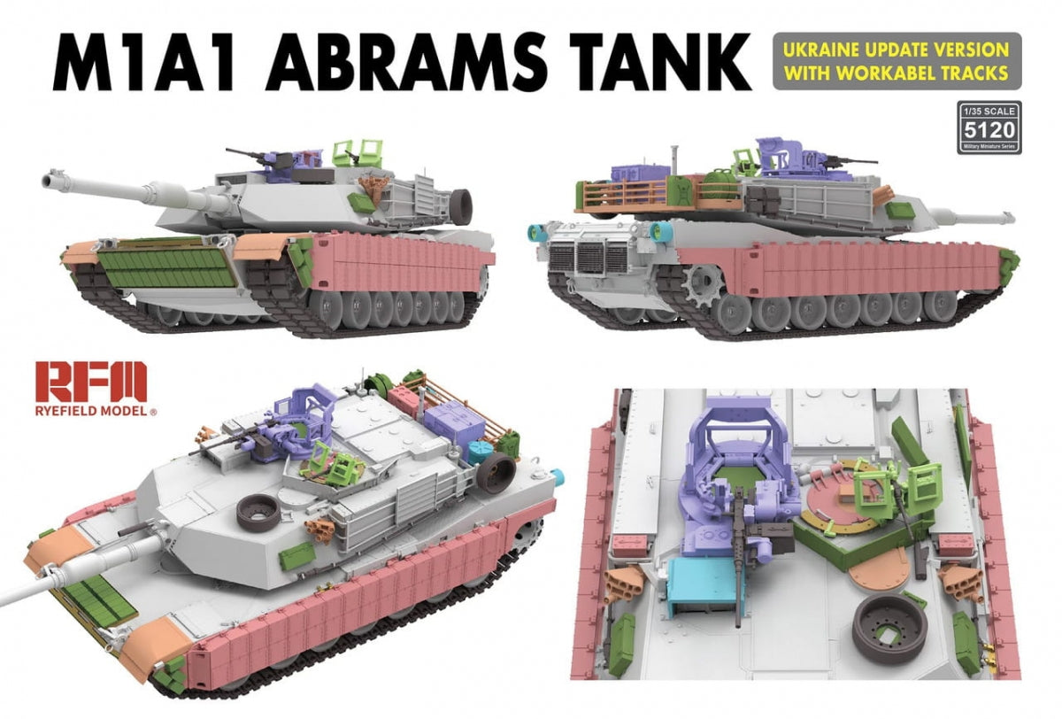 Rye Field Model 5120 M1A1 ABRAMS TANK Ukraine Update Version with Workable Tracks 1/35 – imagen 2