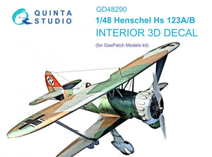 Quinta Studio QD48290 Henschel Hs 123A/B 3D-Printed &amp;amp; coloured Interior on decal paper (GasPatch models) 1/48