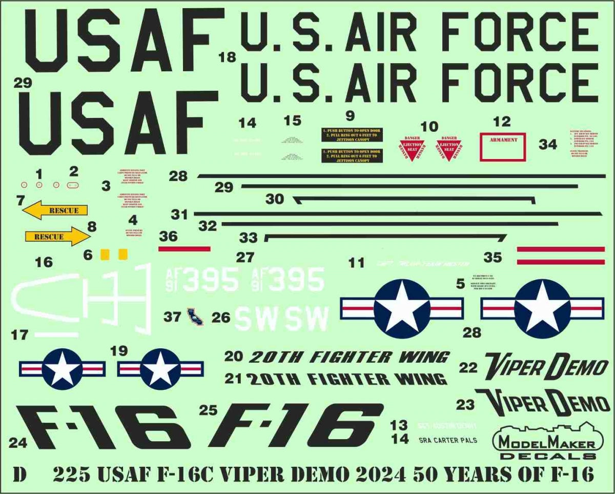 Décalcomanies ModelMaker D48225 USAF F-16C Viper Démo 2024 50 ans du F-16 1/48 – image 2