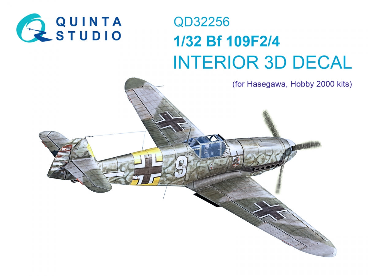 Quinta Studio QD32256 Bf 109F2/F4 3D-Printed & coloured Interior on decal paper (Hasegawa) 1/32