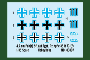 Hobby Boss 83807 4.7 cm Pak(t) Sfl.auf Fgst. Pz.Kpfw.35 R 731(f) 1/35 – imagen 4