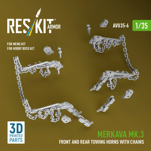 RESKIT AVU35-0006 Merkava Mk.3 front and rear towing horns with chains for Meng/Hobby Boss kit (3D Printed) 1/35
