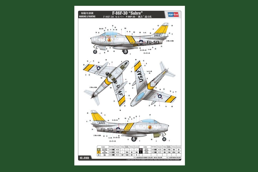 Hobby Boss 81808 F-86F-30 Sabre 1/18 – immagine 2