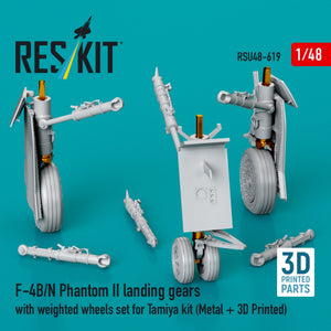 RESKIT RSU48-0619 F-4B/N Phantom II landing gears with weighted wheels set for Tamiya kit (Metal + 3D Printed) 1/48