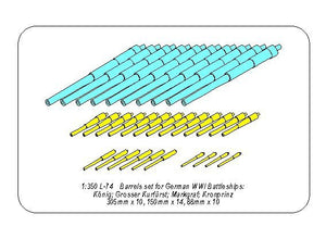 Aber 350L-74 Barrels set for German WWI Battleships: König; Grosser Kurfürst; Markgraf; Kronprinz 305mm x 10, 150mm x 14, 88mm x 10 1/350 – imagen 12