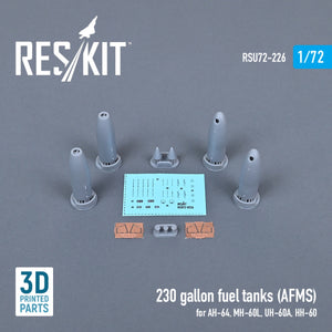 RESKIT RSU72-0226 230 GALLON FUEL TANKS (AFMS) FOR AH-64, MH-60L, UH-60A, HH-60 (2 PCS) (3D PRINTED) 1/72 – imagen 2