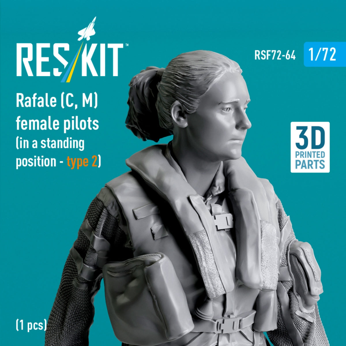 RESKIT RSF72-0064 Rafale (C, M) female pilot (in a standing position - type 2) (1 pcs) (3D Printed) 1/72