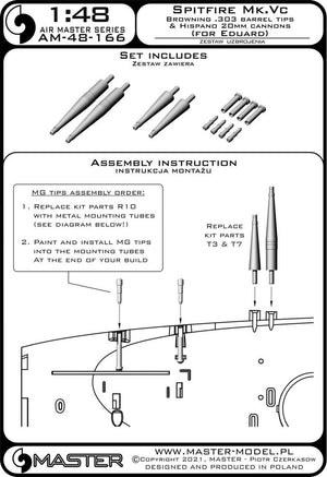 Master AM-48-166 Spitfire Mk. Vc - 20mm Hispano cannon barrels in shrouds and .303 Browning barrel tips (for Eduard model) 1/48 – image 2
