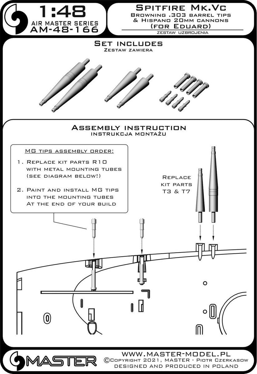 Master AM-48-166 Spitfire Mk. Vc - 20mm Hispano cannon barrels in shrouds and .303 Browning barrel tips (for Eduard model) 1/48 – image 2