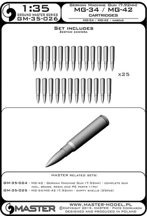 Master GM-35-026 MG-34/MG-42 (7.92mm) - naboje (25sztuk) 1/35 – zdjęcie 3