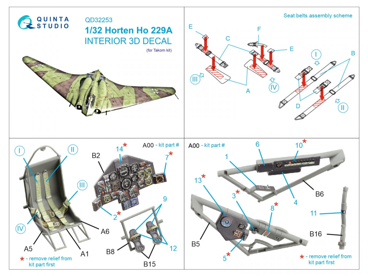 Quinta Studio QD32253 Horten Ho 229A 3D-Printed &amp;amp; coloured Interior on decal paper (Takom) 1/32 – Bild 10