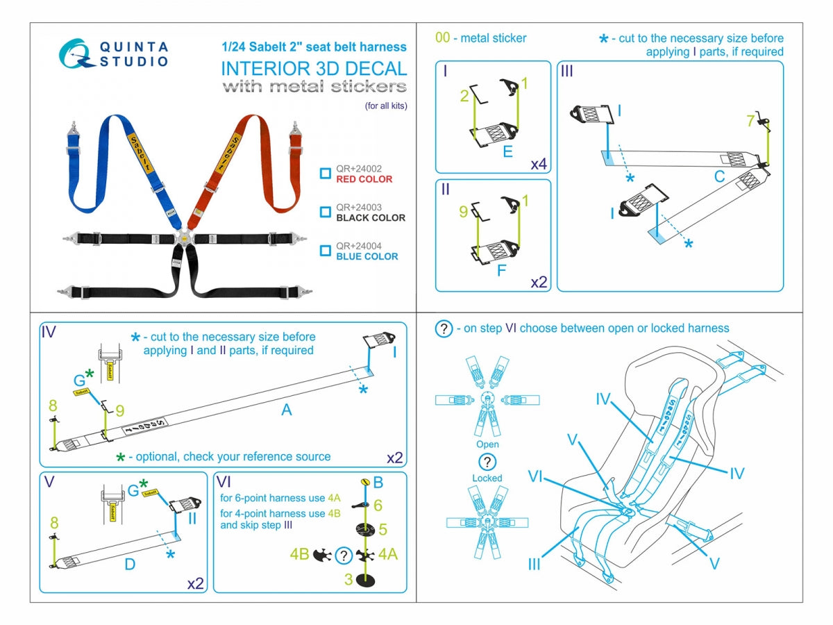 Quinta Studio QR+24004 Sabelt 2inch seat belt harness, blue (With metal buckles) (all kits) 1/24 – zdjęcie 12