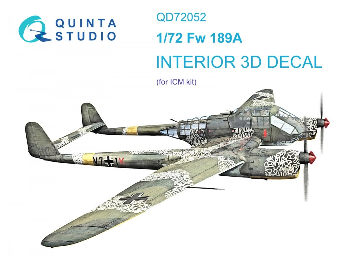 Intérieur imprimé en 3D et coloré sur papier décalcomanie Quinta Studio QD72052 Fw 189A (ICM) à l'échelle 1/72