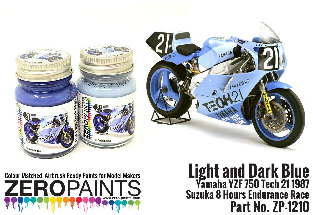 Kit de peinture Zero Paints ZP-1210 Bleu clair et bleu foncé pour Yamaha YZF 750 Tech 21 (2 x 30 ml)