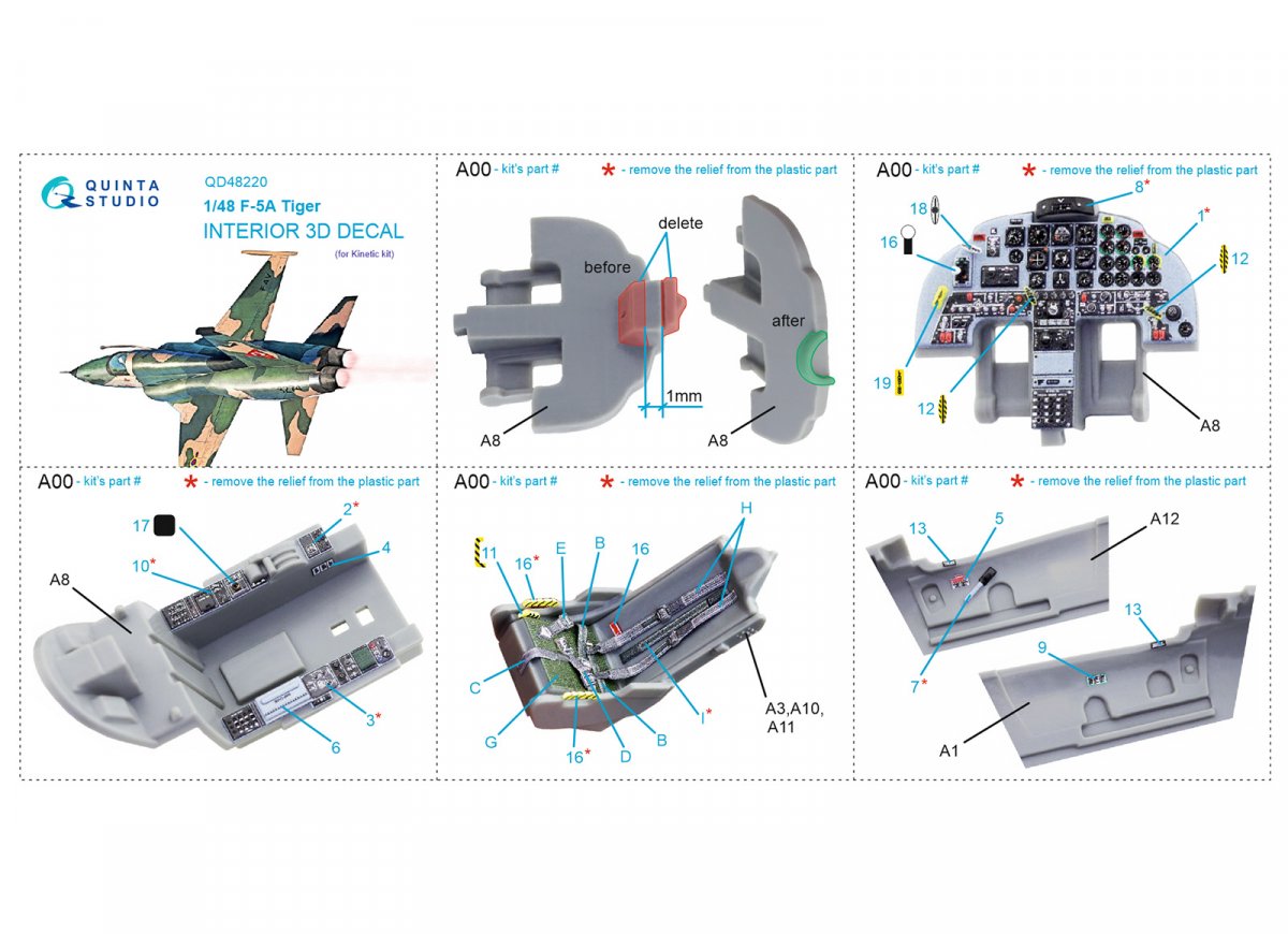 Quinta Studio QD48220 F-5A 3D-Printed &amp;amp; coloured Interior on decal paper (Kinetic) 1/48 – imagen 12
