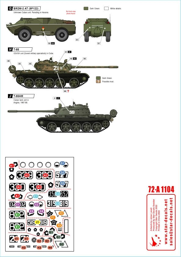 Star Decals 72-A1104 Tanks &amp;amp; AFVs in Cuba # 2. T-34/85, IS-2M, T-54A, T-55, T-55A, T-62A, ZSU-57-2, BRDM-2 (9P122). 1/72 – zdjęcie 3