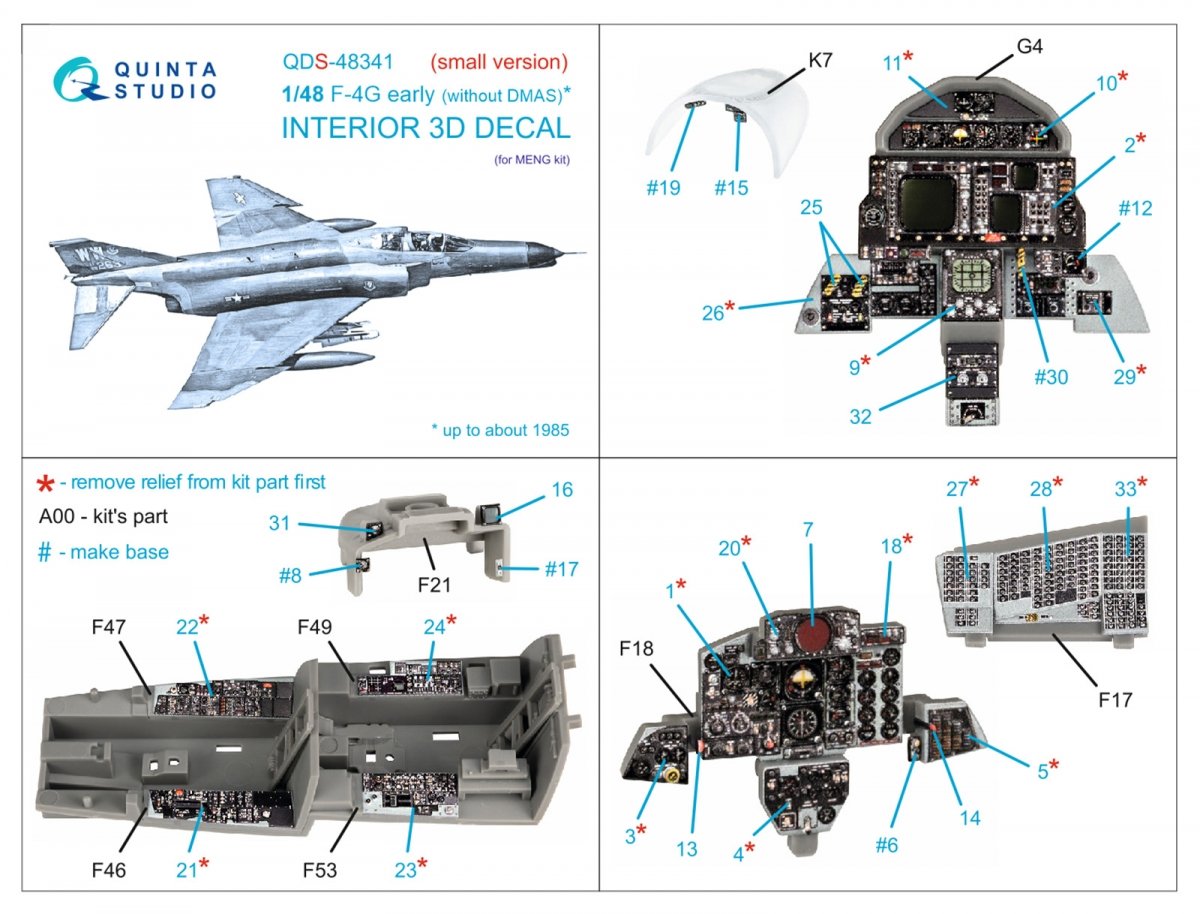 Quinta Studio QDS-48341 F-4G early 3D-Printed &amp;amp; coloured Interior on decal paper (Meng) (Small version) 1/48 – Bild 2