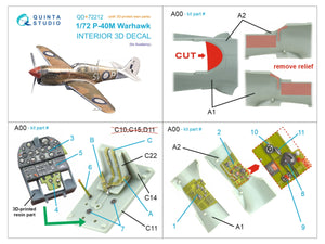 Quinta Studio QD+72212 P-40M Warhawk 3D-Printed &amp;amp; coloured Interior on decal paper (Academy) (with 3D-printed resin parts) 1/72 – imagen 11
