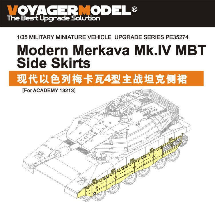 Jupes latérales pour char de combat principal Merkava Mk.IV moderne (Voyager Model PE35274, pour ACADEMY 13213) à l'échelle 1/35