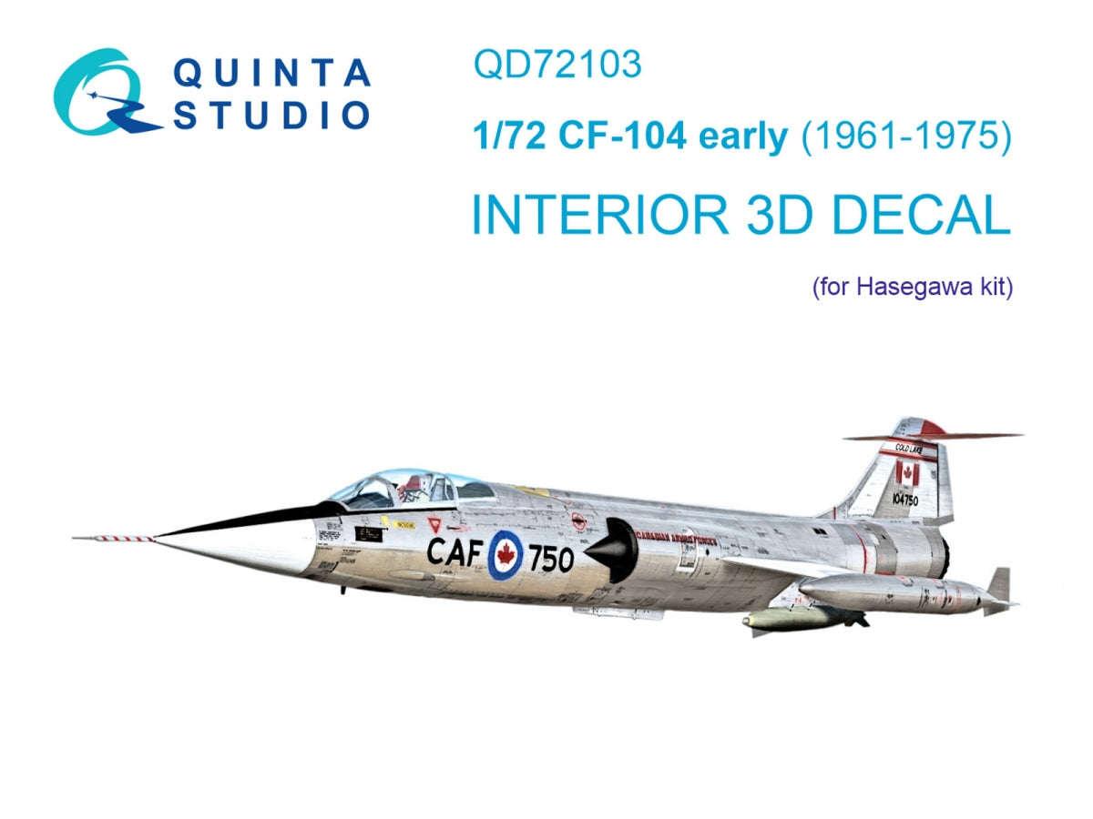Quinta Studio QD72103 CF-104 early 3D-Printed &amp;amp; coloured Interior on decal paper (Hasegawa) 1/72