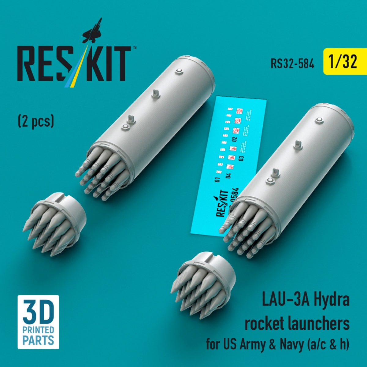 RESKIT RS32-0584 LAU-3A Hydra rocket launchers for US Army &amp; Navy (a/c &amp; h) (2 pcs) (3D Printed) 1/32