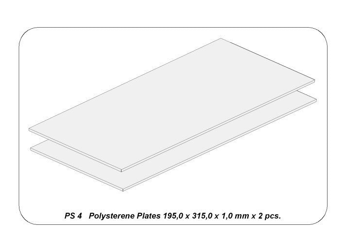 Aber PS-4 Płyty z białego polistyrenu 195 x 315 x 1,00 po 2 szt. / Polystyrene plates 195 x 315 x 1,00 mm x 2 pcs. – immagine 2