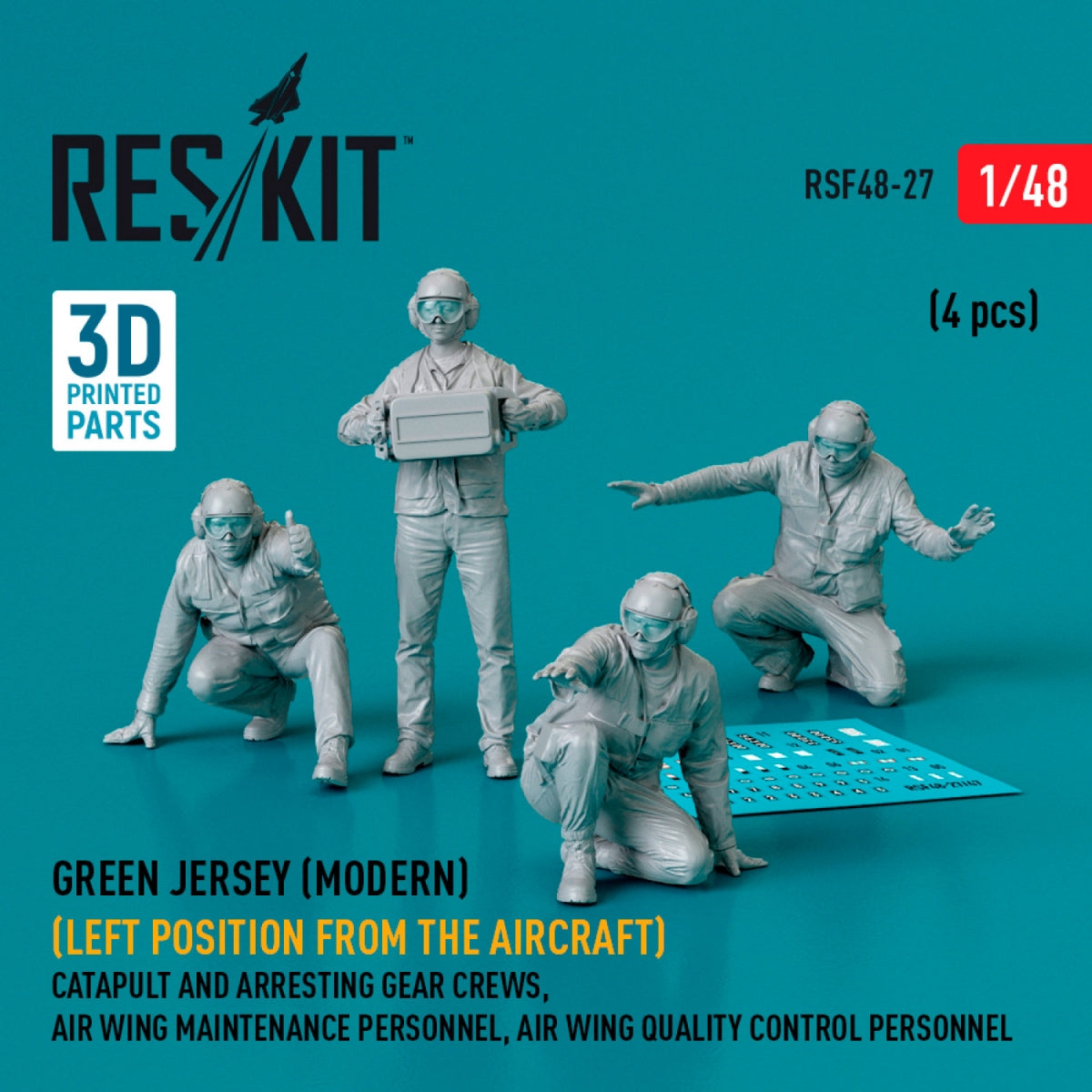 RESKIT RSF48-0027 Maillot vert (moderne) (position gauche par rapport à l'avion) ​​Équipes de catapultage et de brin d'arrêt, personnel de maintenance de l'escadre aérienne, personnel de contrôle qualité de l'escadre aérienne (4 pièces) (Impression 3D) 1/48