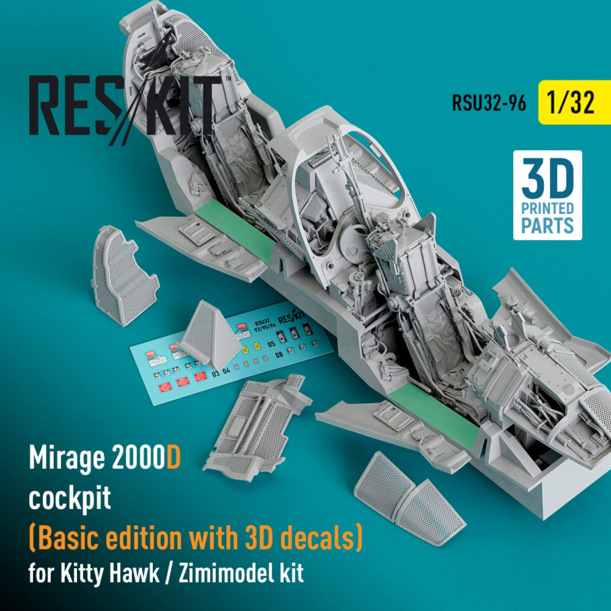 RESKIT RSU32-0096 Cockpit Mirage 2000D (Édition de base avec décalcomanies 3D) pour maquette Kitty Hawk / Zimimodel (Impression 3D) 1/32