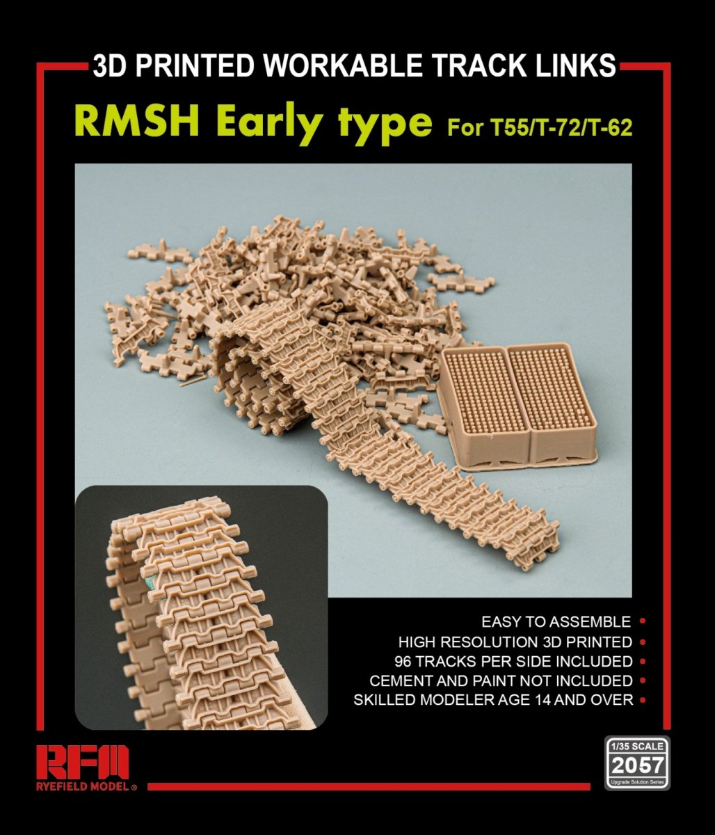 Rye Field Model 2057 RMSH Early type For T55/-72/T-62 3D PRINTED WORKABLE TRACK LINKS 1/35 – imagen 2