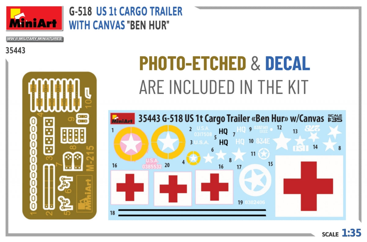 MiniArt 35443 G-518 US 1t CARGO TRAILER WITH CANVAS BEN HUR 1/35 – imagen 2