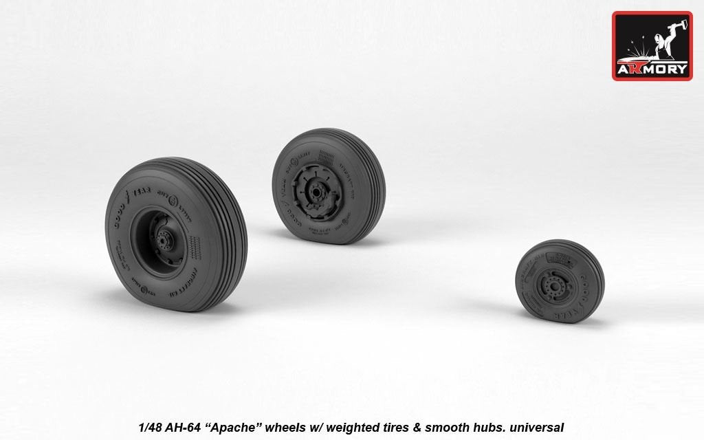 Armory Models AW48330 AH-64 Apache wheels w/ weighted tires, smooth hubs 1/48 – immagine 3