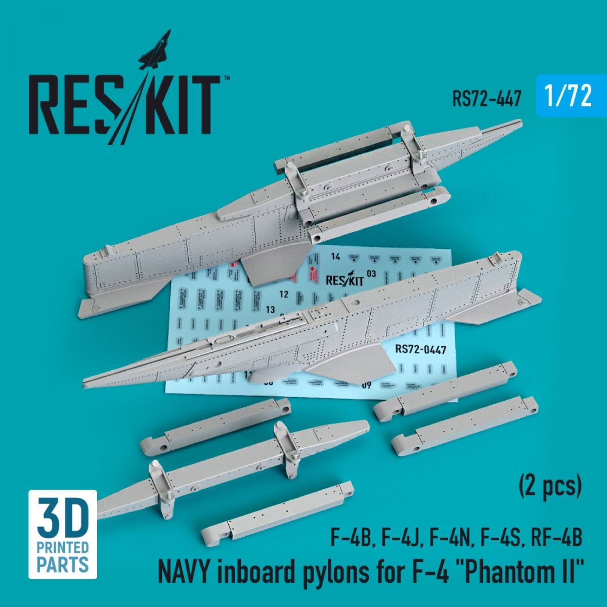 RESKIT RS72-0447 NAVY INBOARD PYLONS FOR F-4 "PHANTOM II" (2 PCS) (3D PRINTED) 1/72