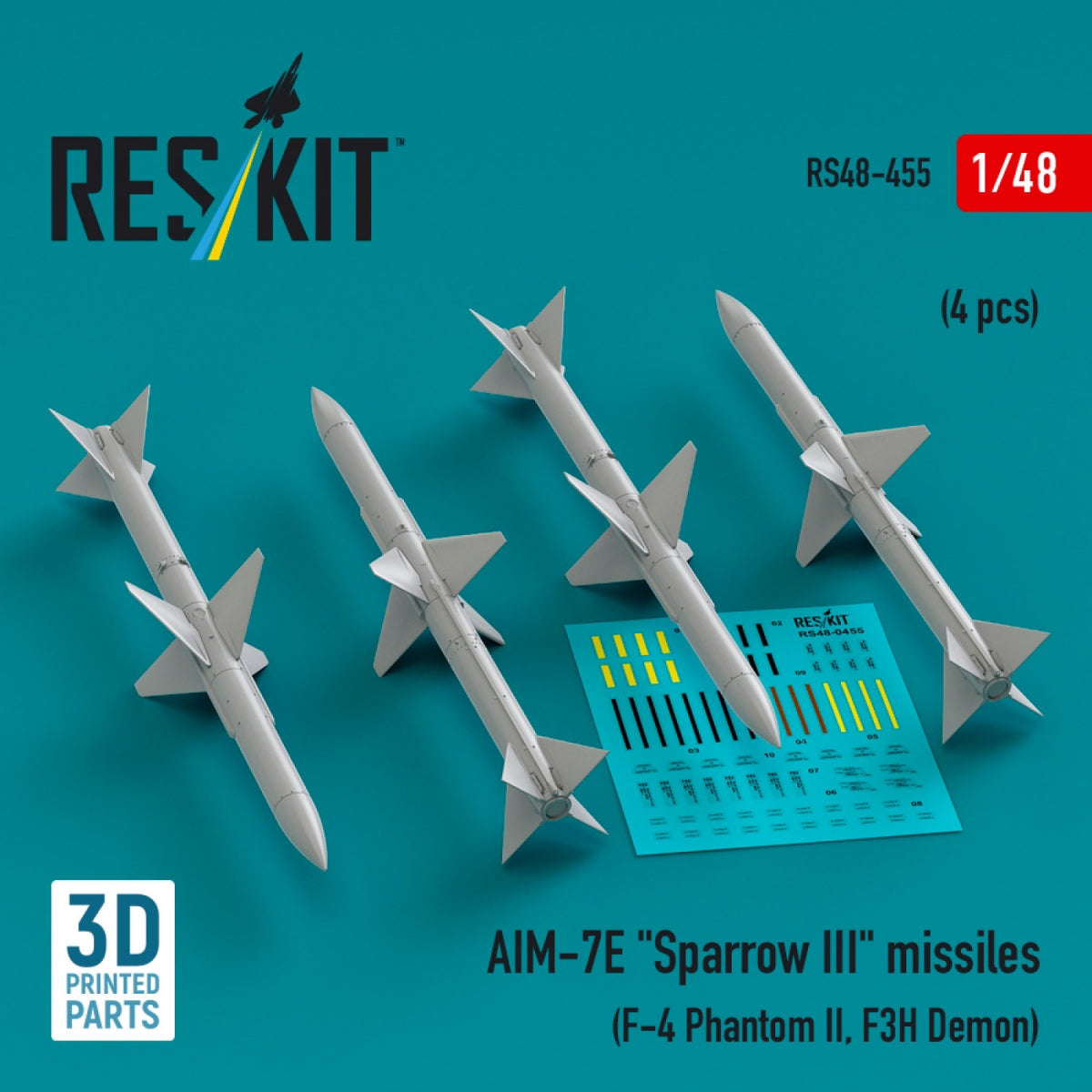 RESKIT RS48-0455 IM-7E "Sparrow III" missiles (4 pcs) (3D Printed) 1/48