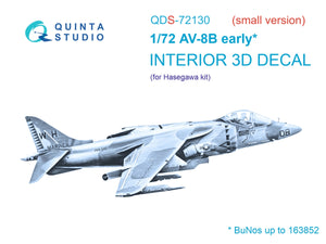 Quinta Studio QDS-72130 AV-8B early 3D-Printed coloured Interior on decal paper (Hasegawa) (small version) 1/72