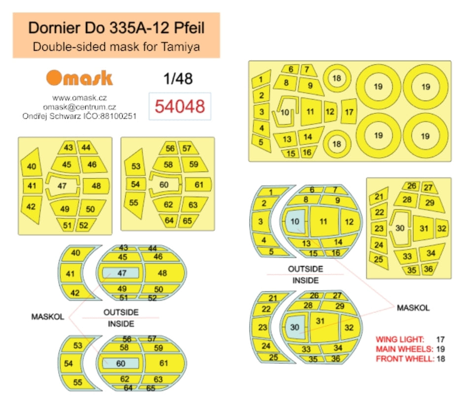 Omask 54048 Dornier Do 335A-12 Pfeil double-sided mask (for Tamiya) 1/48 – imagen 2