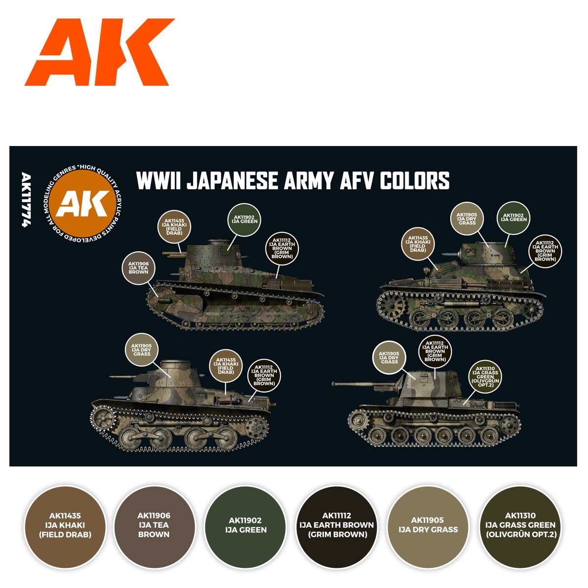 AK Interactive AK11774 WWII JAPANESE ARMY AFV COLORS 6x17 ml – imagen 2