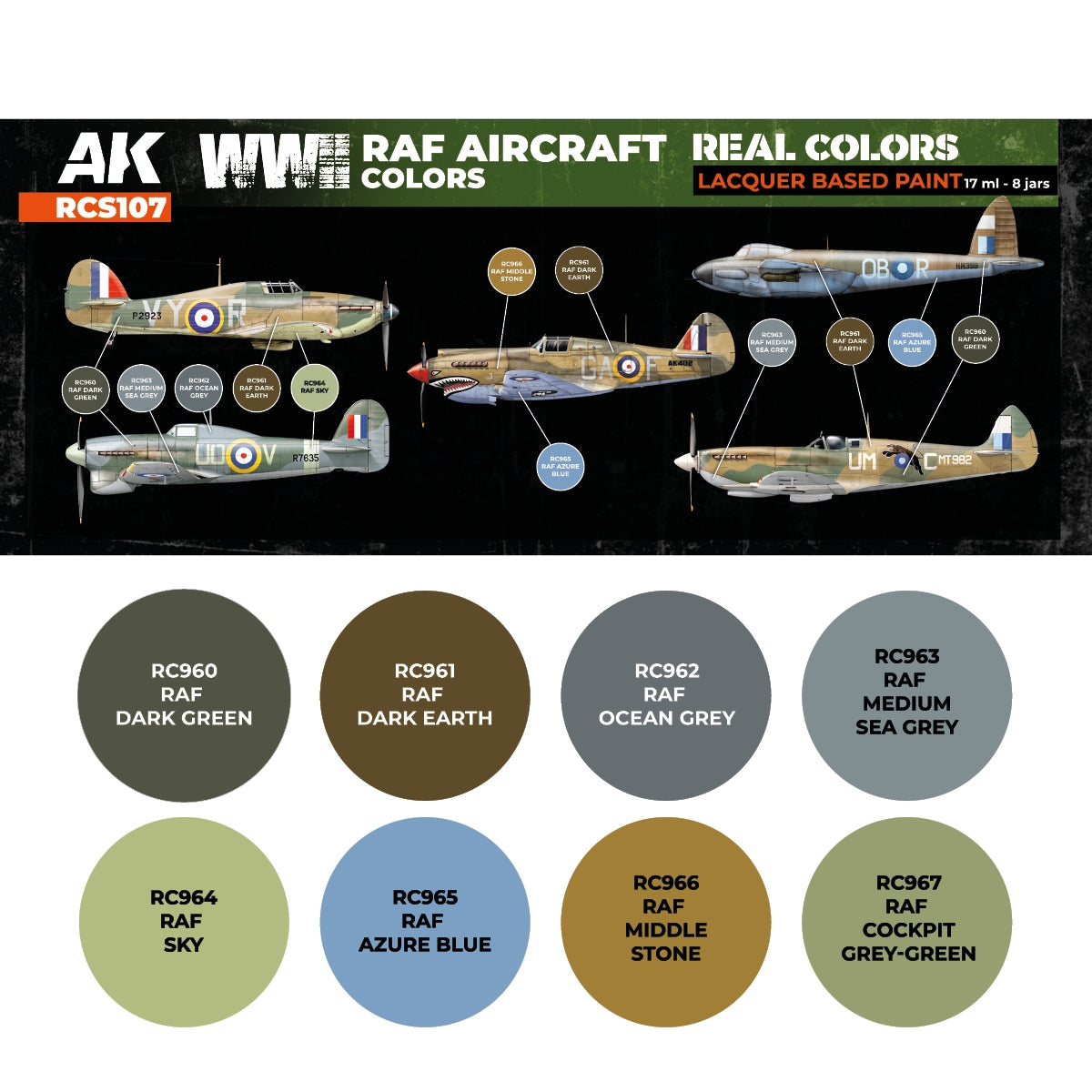 AK Interactive RCS107 WWII RAF Aircraft Colors 8x17ml – zdjęcie 2