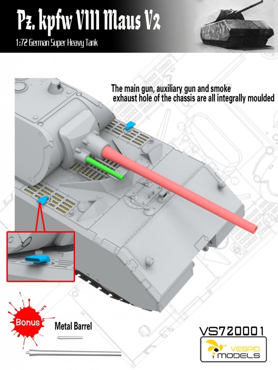 Vespid Models VS720001 Pz.Kpfw. VIII Maus V2 German Super Heavy Tank 1/72 – immagine 4