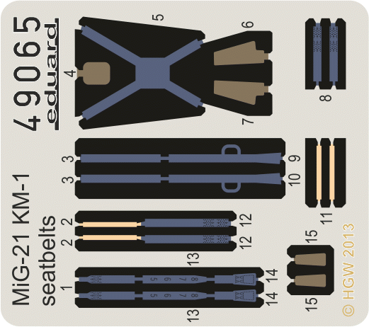 Ceintures de sécurité Eduard 49065 MiG-21 KM-1 en tissu, échelle 1/48