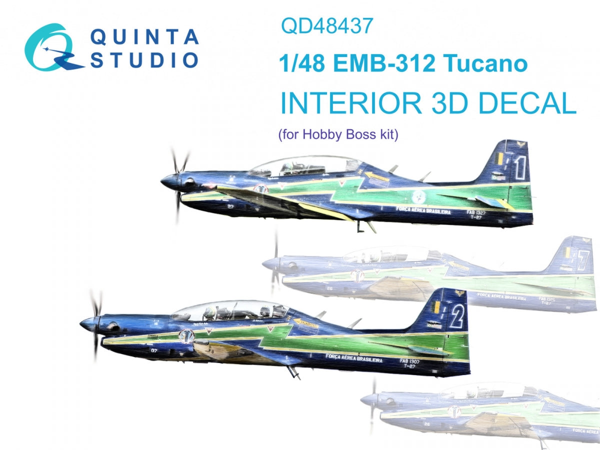 Quinta Studio QD48437 EMB-312 Tucano 3D-Printed colored Interior on decal paper (Hobby Boss) 1/48