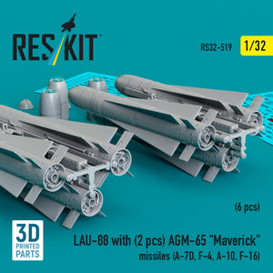 RESKIT RS32-0519 LAU-88 with (2 pcs) AGM-65 &amp;quot;Maverick&amp;quot; missiles (6 pcs) (3D Printed) 1/32 – imagen 2