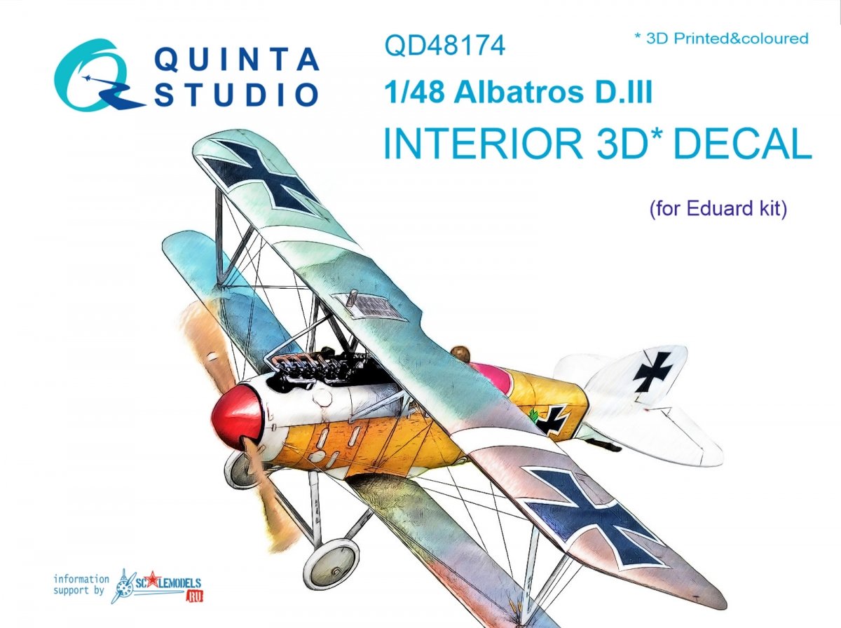Quinta Studio QD48174 Albatros D.III 3D-Printed &amp;amp; coloured Interior on decal paper (for Eduard kit) 1/48
