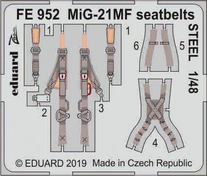 Ceintures de sécurité Eduard FE952 MiG-21MF en acier, échelle 1/48, Eduard