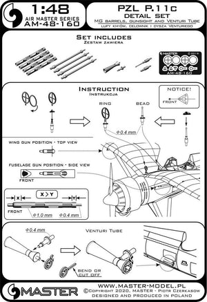 Master AM-48-160 PZL P.11c - detail set - wz. 33 rifle barrels, sights and Venturi nozzle 1/48 – image 9