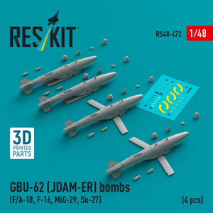RESKIT RS48-0472 GBU-62 (JDAM-ER) bombs (4 pcs) (3D Printed) 1/48