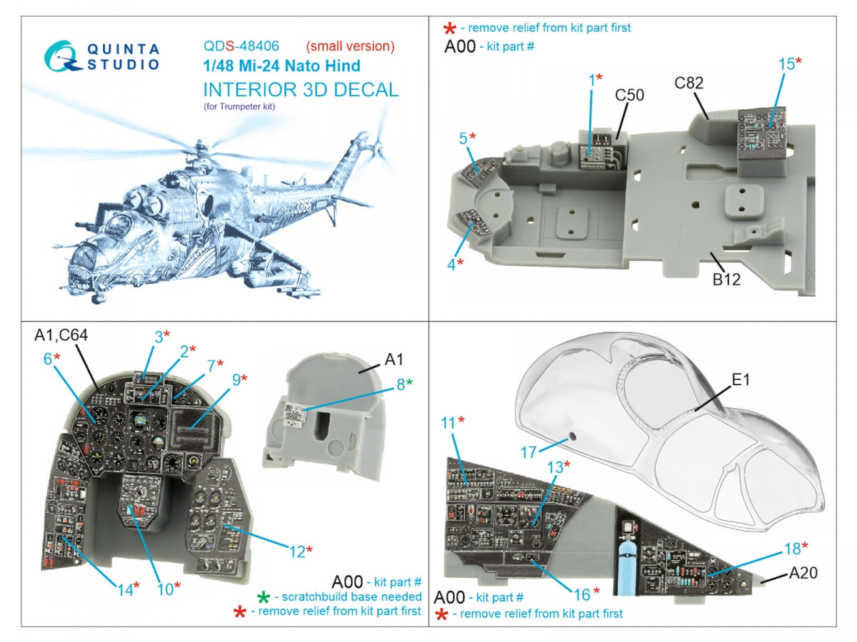 Quinta Studio QDS-48406 Mi-24 Nato Hind 3D-Printed &amp;amp; coloured Interior on decal paper (Trumpeter)(Small version) 1/48 – imagen 2